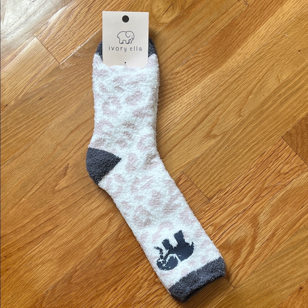 Ivory Ella Fuzzy Animal Print Socks with Gray Accents